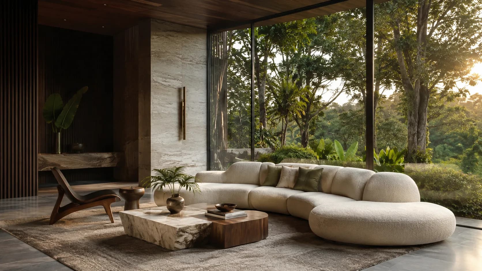 Sala contemporánea con mobiliario premium